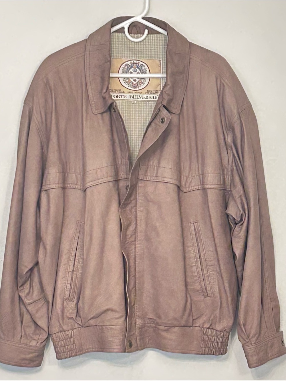 VTG Forte Belvedere Tan Brown Genuine Leather BomberJacket Coat SZ 54 2xl Italy